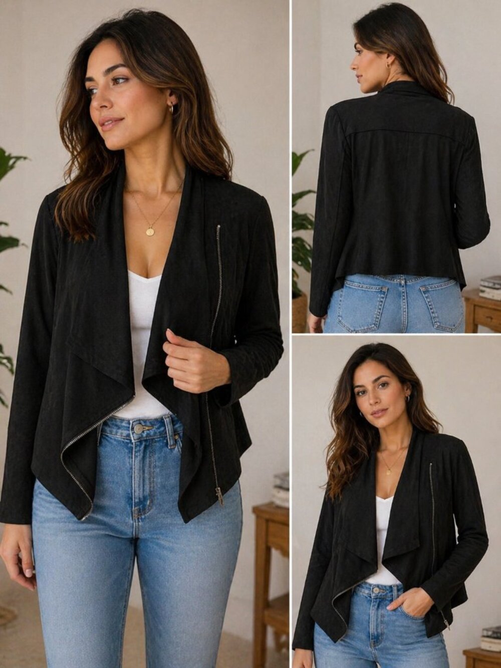 BLANKNYC Black Suede-Like Draped Moto Jacket